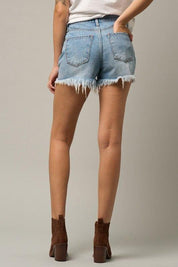 Waist Crossover Denim Mom Shorts Shorts