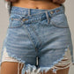 Waist Crossover Denim Mom Shorts Shorts