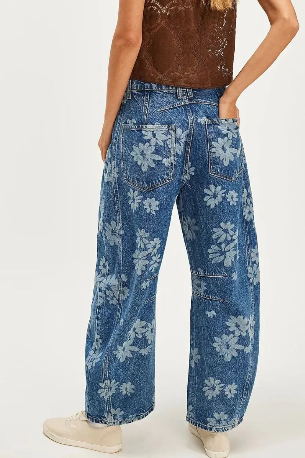 Flower Print Wide Leg Jeans - DAVERRI FASHIONS