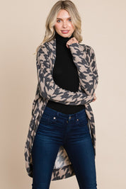 BOMBOM Houndstooth Open Front Cocoon Knit Cardigan | Cardigans Daverri Fashions
