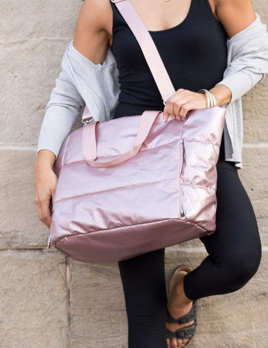 Metallic Puffer Tote Mauve One Size Handbags