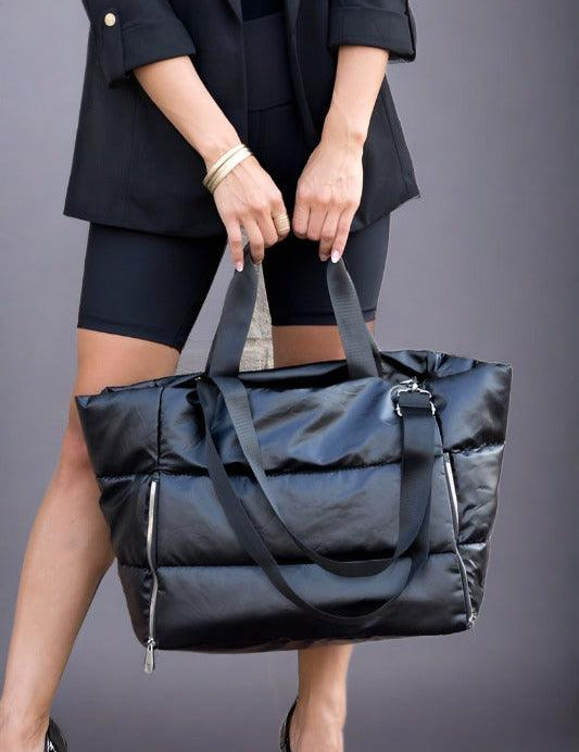 Metallic Puffer Tote Black OneSize Handbags