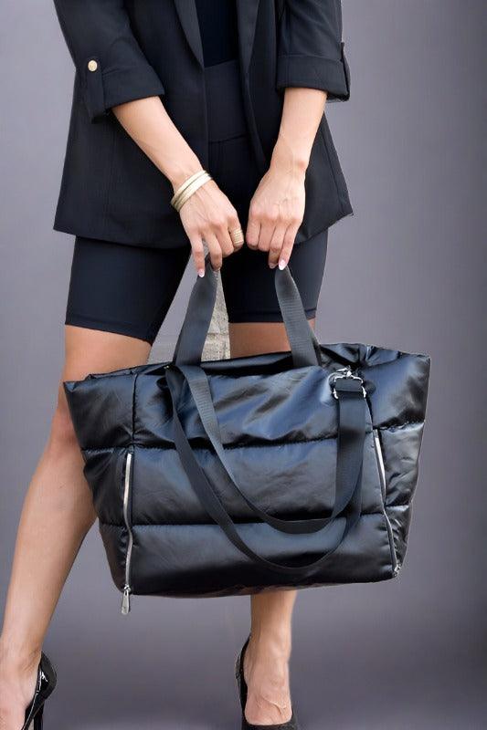 Metallic Puffer Tote Black OneSize Handbags