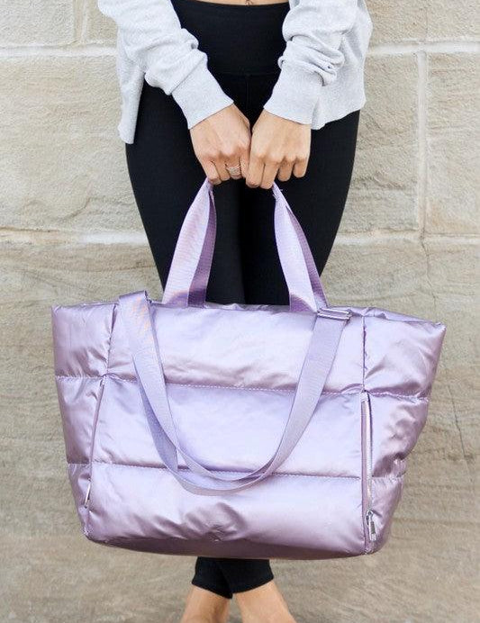 Metallic Puffer Tote Lavender OneSize Handbags