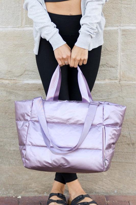 Metallic Puffer Tote Lavender OneSize Handbags