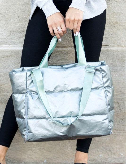 Metallic Puffer Tote Handbags