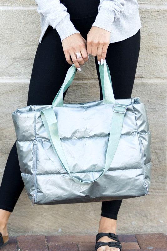 Metallic Puffer Tote Handbags