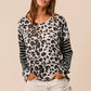BiBi Leopard Hacci Knit Twist Back Top With Stripe Sleeve Tops