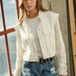 Twill Crop Crochet Sleeve Jacket Jackets