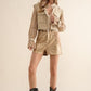 Twill Crop Crochet Sleeve Jacket Jackets