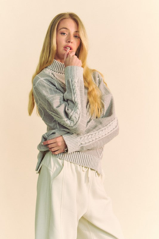 Davi & Dani Cable-Knit Turtleneck Dropped Shoulder Sweater Sweaters