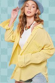 Soft Washed Crinkled Gauze Button Down Shirt LEMON Shirts & Tops