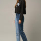 High Waist Two Tone Raw Hem Straight Jeans Jeans