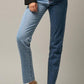 High Waist Two Tone Raw Hem Straight Jeans Jeans