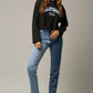High Waist Two Tone Raw Hem Straight Jeans Jeans