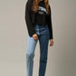 High Waist Two Tone Raw Hem Straight Jeans Jeans