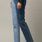 High Waist Two Tone Raw Hem Straight Jeans Jeans