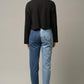 High Waist Two Tone Raw Hem Straight Jeans Jeans