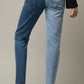 High Waist Two Tone Raw Hem Straight Jeans Jeans