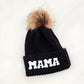 Chenille Mama Patch Faux Fur Pom Beanie Cap - DAVERRI FASHIONS
