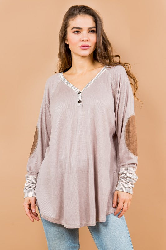 Oversized Elbow Patch Tunic Tops