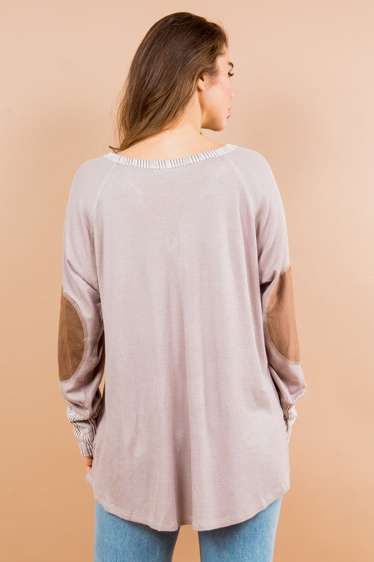 Oversized Elbow Patch Tunic Tops