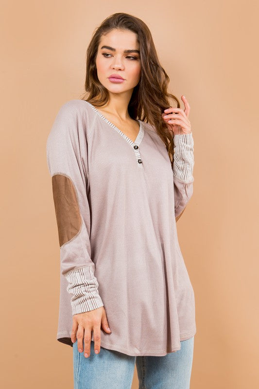 Oversized Elbow Patch Tunic Tops