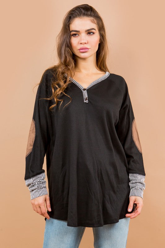 Oversized Elbow Patch Tunic Tops