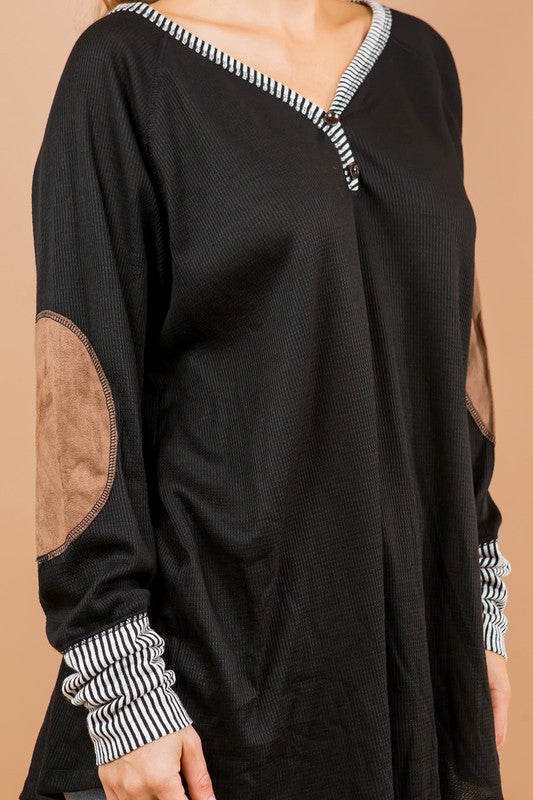 Oversized Elbow Patch Tunic Tops