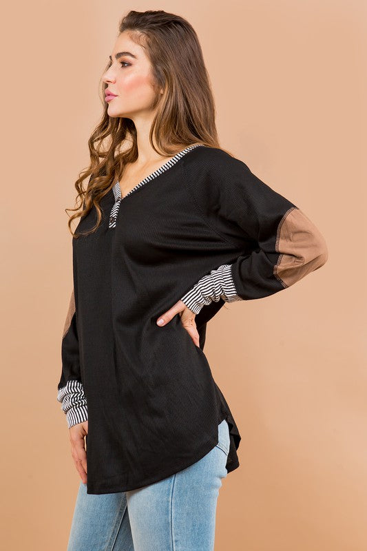 Oversized Elbow Patch Tunic Tops