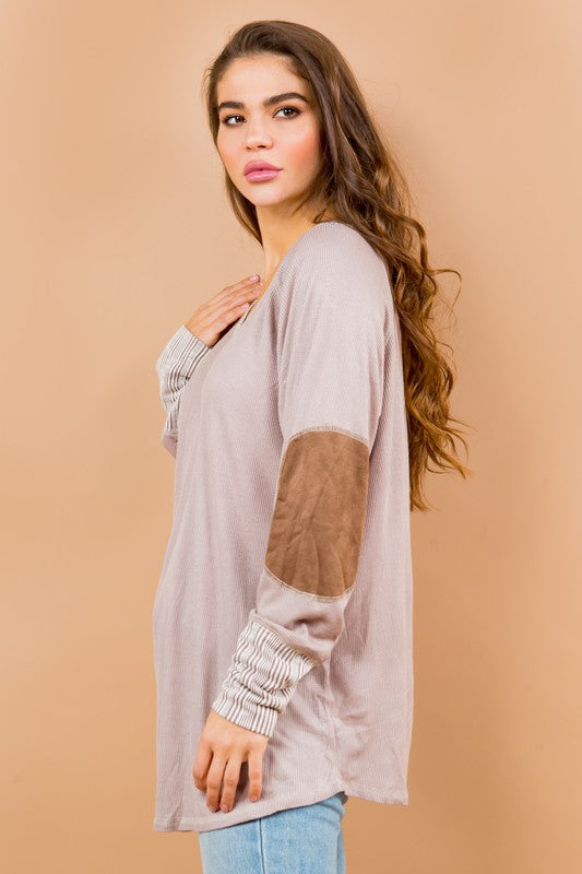 Oversized Elbow Patch Tunic Tops