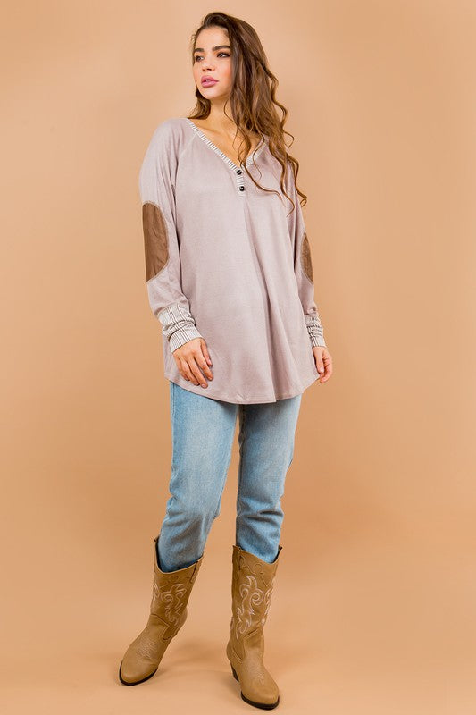 Oversized Elbow Patch Tunic TAUPE Tops