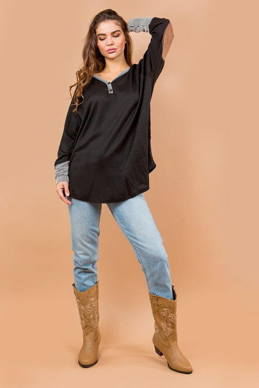 Oversized Elbow Patch Tunic Tops