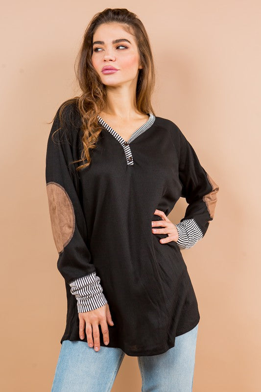 Oversized Elbow Patch Tunic BLACK Tops