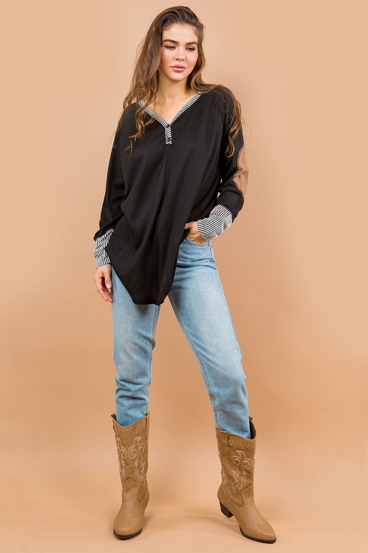 Oversized Elbow Patch Tunic Tops