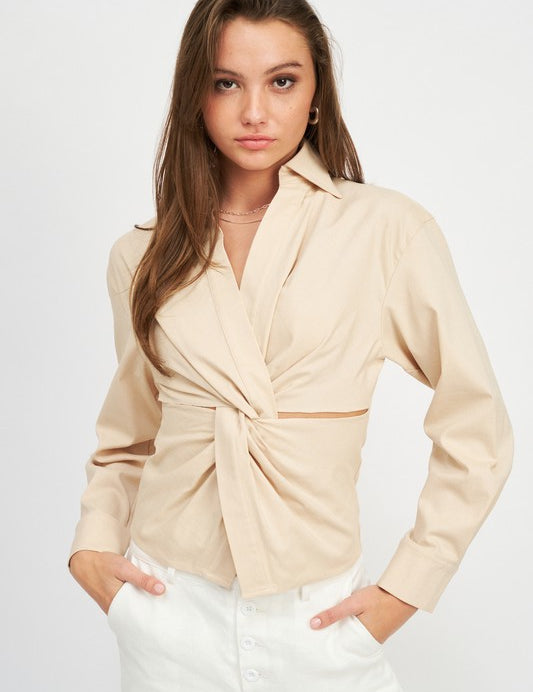 Emory Park Front Twist Top NATURAL Shirts & Tops