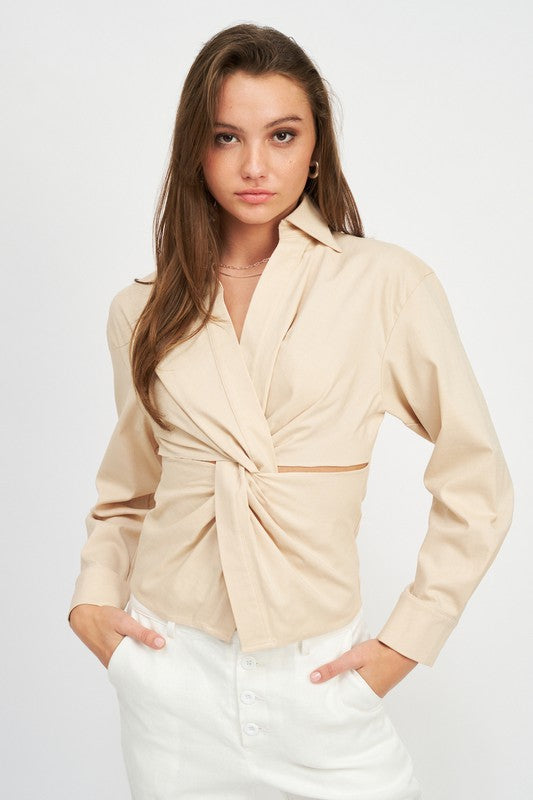 Emory Park Front Twist Top NATURAL Shirts & Tops