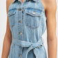 BUTTON DOWN DENIM MINI DRESS WITH BELT Mini Dresses