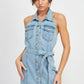 BUTTON DOWN DENIM MINI DRESS WITH BELT DENIM Mini Dresses