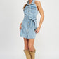 BUTTON DOWN DENIM MINI DRESS WITH BELT Mini Dresses