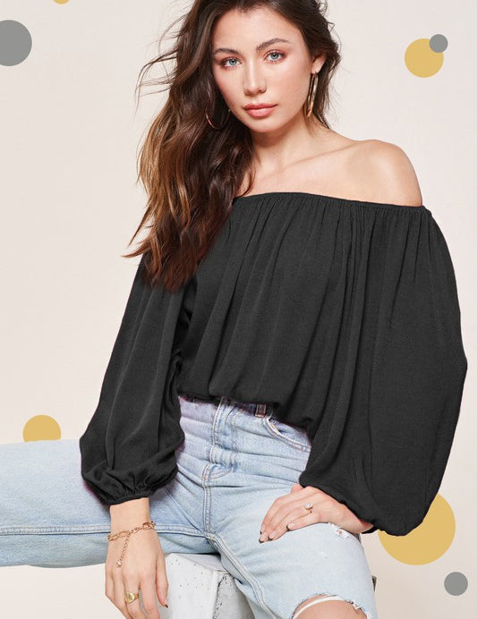 Balloon Sleeve Off Shoulder Blouse BLACK S TOPS