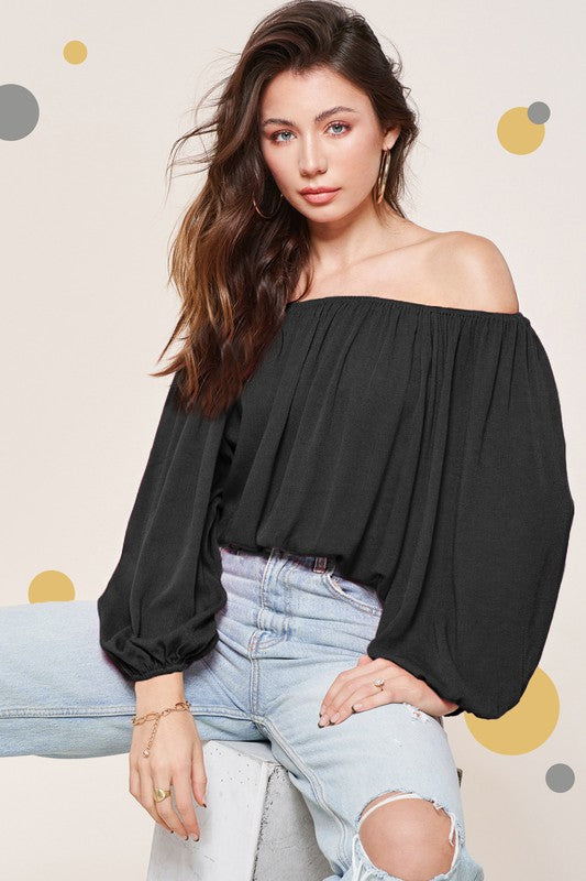 Balloon Sleeve Off Shoulder Blouse BLACK S TOPS