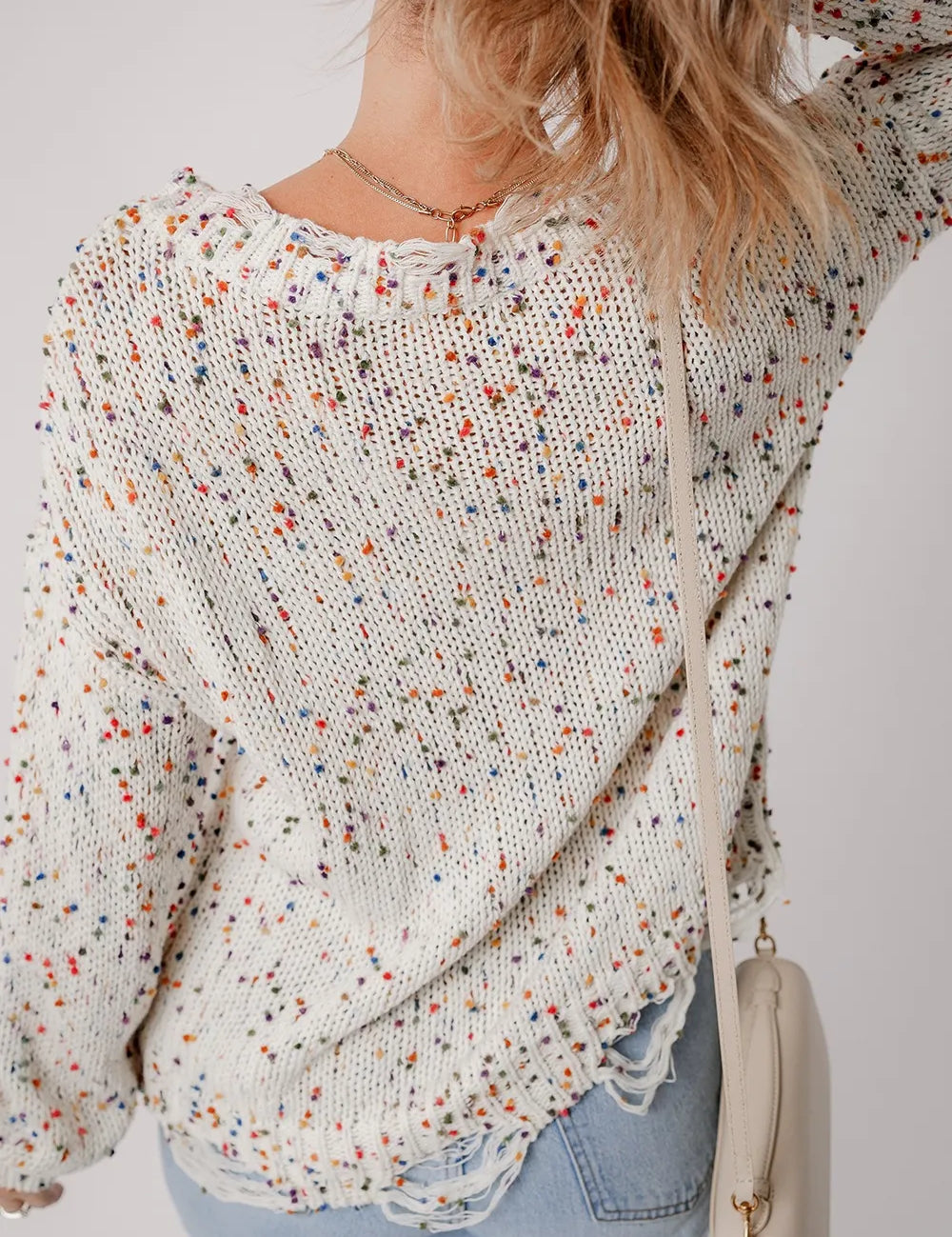 Confetti Distressed Hem Long Sleeve Sweater | Sweaters Daverri Fashions