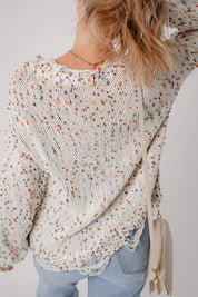 Confetti Distressed Hem Long Sleeve Sweater | Sweaters Daverri Fashions