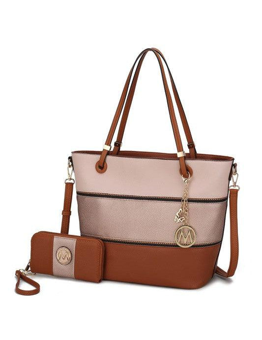 Mia K Vallie Color Block Tote bag Cognac-R. Gold-Blush One Size Handbags