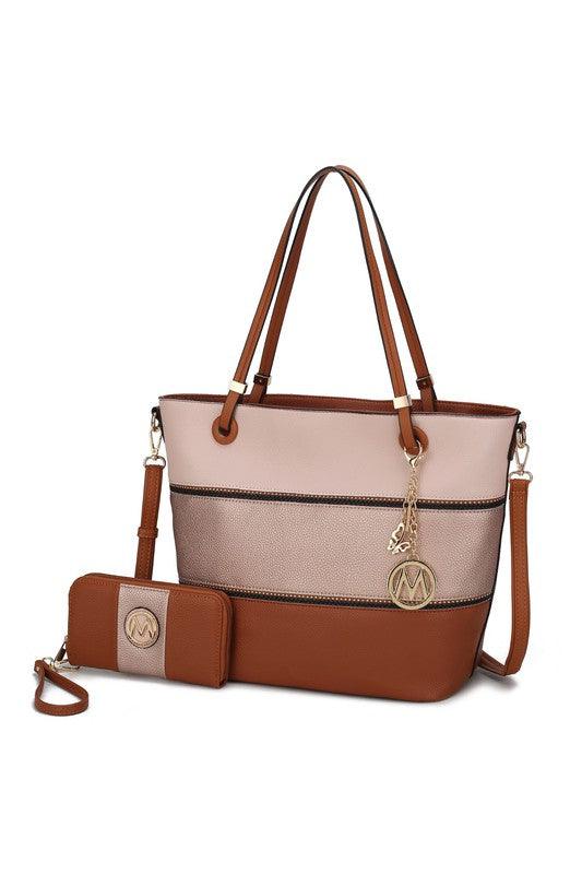 Mia K Vallie Color Block Tote bag Cognac-R. Gold-Blush One Size Handbags