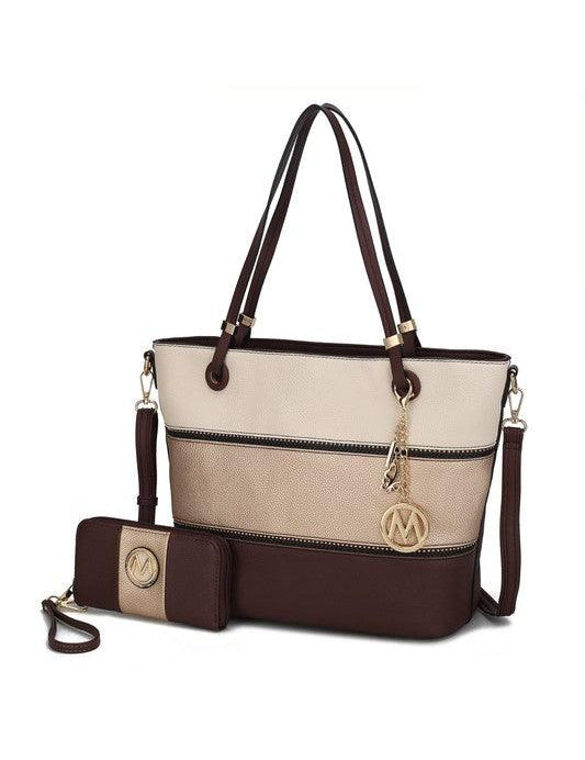 Mia K Vallie Color Block Tote bag Beige-Gold-Coffee One Size Handbags