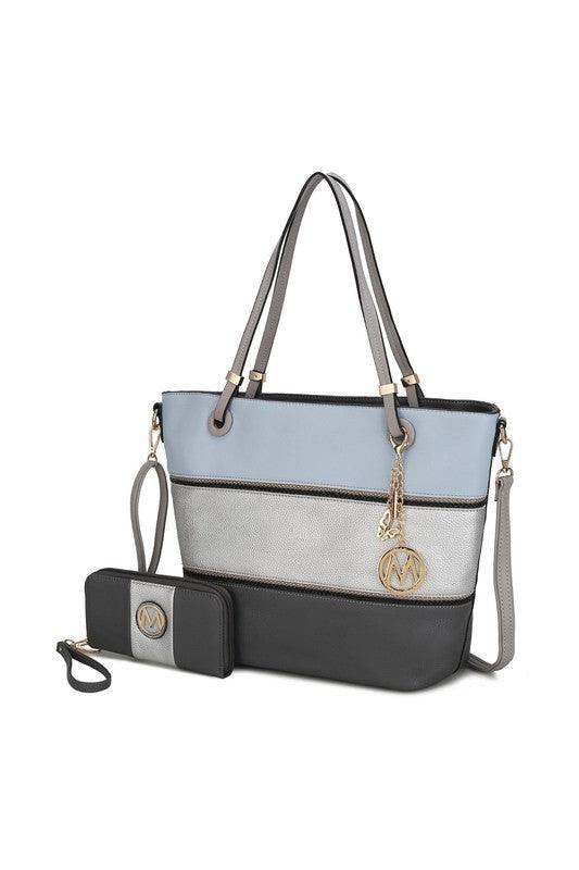 Mia K Vallie Color Block Tote bag Charcoal-Pewter-Denim One Size Handbags