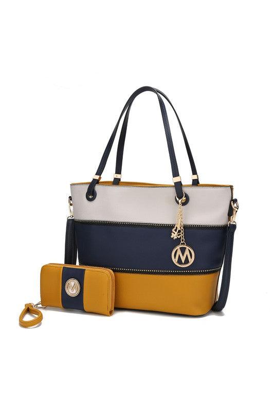 Mia K Vallie Color Block Tote bag Mustard-Navy-Ivory One Size Handbags