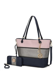 Mia K Vallie Color Block Tote bag Navy-Pewter-Pink One Size Handbags